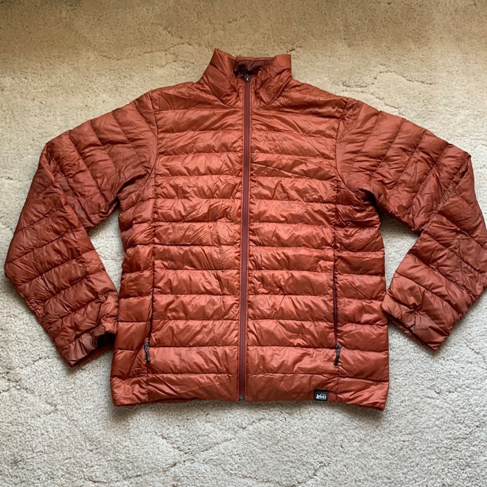 REI Burnt Orange 650 Fill Down Jacket, Size M